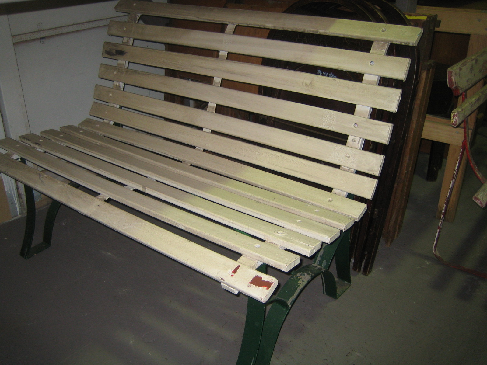 BENCH, Timber - Painted Off White, Wide Slat w Back